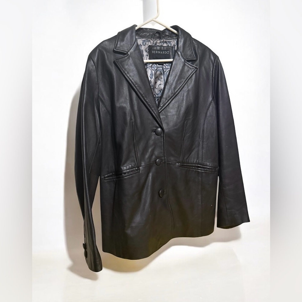 Bernardo Black Genuine Leather Jacket | Classic Button Front Blazer | XL - Picture 3 of 4